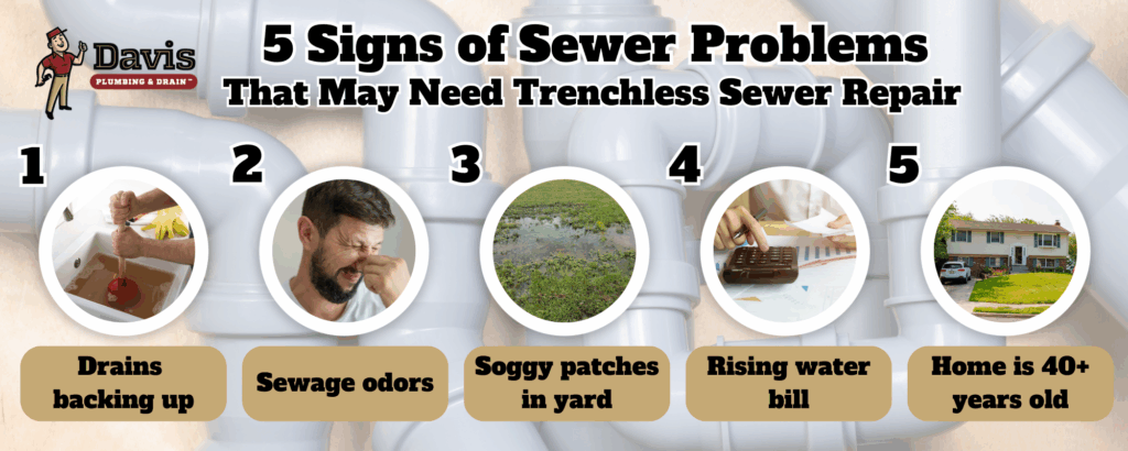 an infographic showing 5 signs you need trenchless sewer repair
